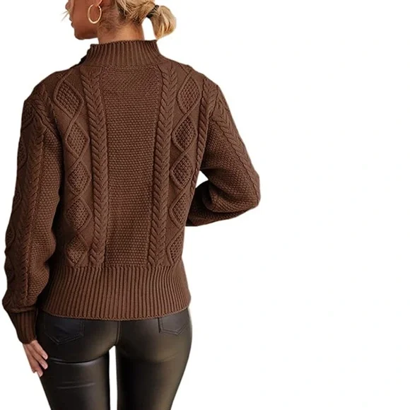 Women's Short Cardigan Long Sleeve Button-Front Cable Knit Sweater - Picture 3 of 4